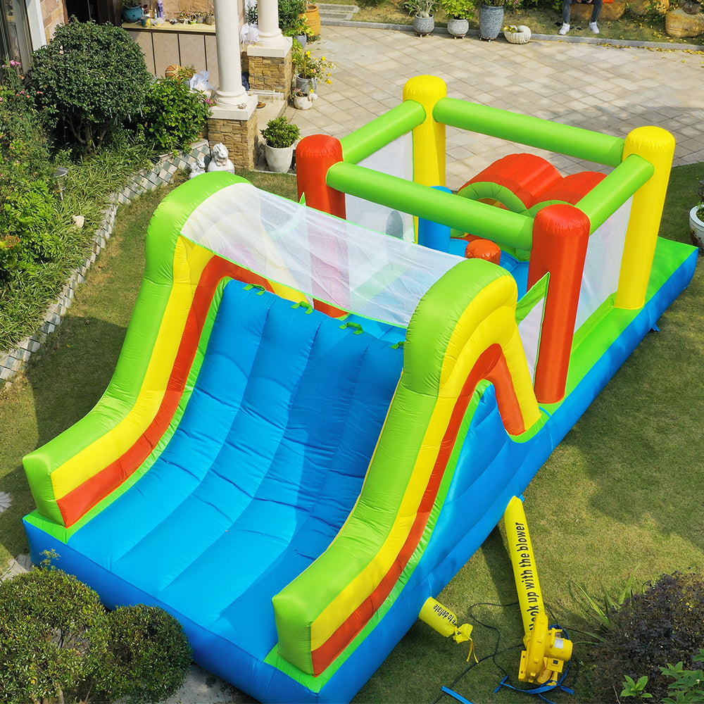 YARD Rainbow Inflatable Obstacle Course Bounce House with Blower ...
