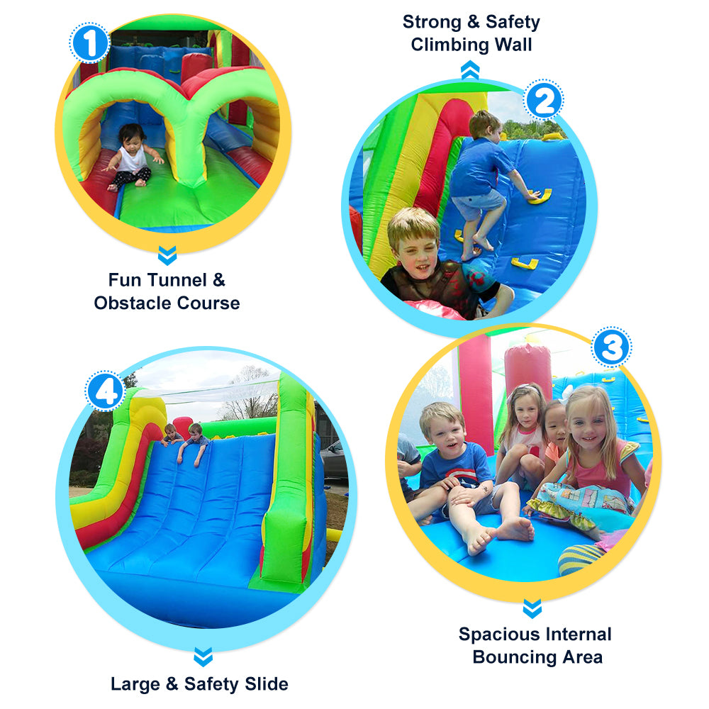 YARD Rainbow Inflatable Obstacle Course Bounce House with Blower ...